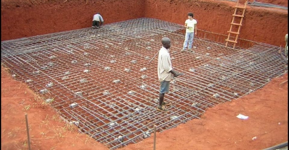 Reinforcement raft laid over prepared red soil subgrade